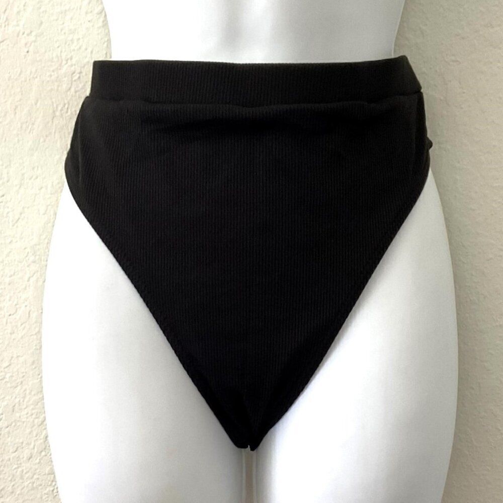 NWOT Black High Waist Ribbed Bikini Bottoms